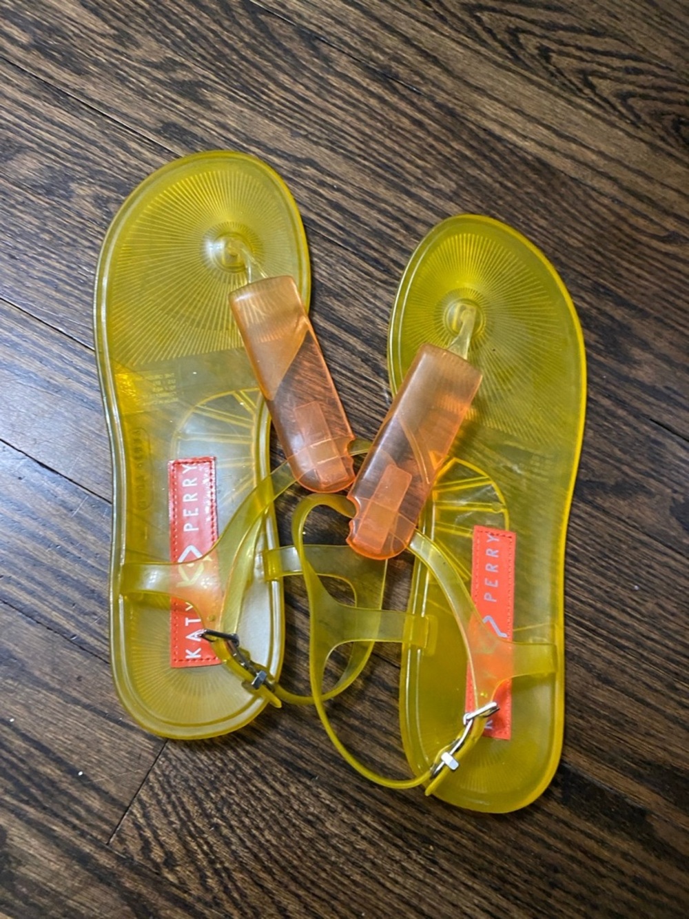 Katy Perry Collections Yellow Jelly Sandals with Orange Accents
